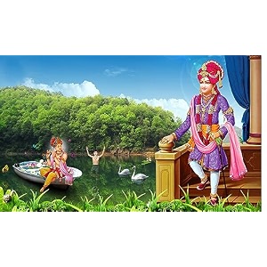 lord swaminarayan ghanshyam maharaj design backdrop curtain for decoration backdrop cloth for pooja decoration traditional fabric-polyster size-5feet height and 8feet width5  8