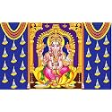Marigold Flower with Ganesh ji Design Backdrop Cloth for Pooja Decoration Traditional Background Curtain Cloth for Festival Fabric-Polyester Size 5 Feet Height and 8 Feet Width(5 * 8)
