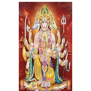 panch mukhi hanumanji with different heads and holding various weapons design backdrop curtain for decoration backdrop cloth fabric-polyster size-8feet height and 5feet width8  5