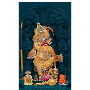 shree kashtbhanjan hanumanji maharaj design backdrop curtain for decoration backdrop cloth for pooja decoration traditional fabric-polyster size-8feet height and 5feet width8  5