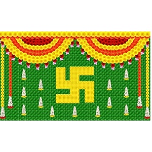 weaved coconut leaf with flower39s swastik design decoration backdrop cloth for festival fabric-polyester taiwan fabric size 5 feet height and 8 feet width5  8