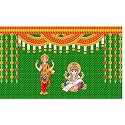 Weaved Coconut Leaf and Flower with Goddess Laxmi MATA and Ganeshji Design Backdrop Cloth for Pooja Decoration Deepavali Festival Diwali Pooja Size 5Feet Height and 8Feet Width(5 * 8)