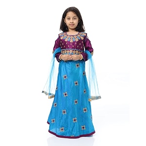 Ashwini Girls Skirt Top With Neck Embroidery