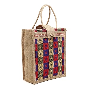 asian unisex-adult eco-friendly jute bags tiffinshoppinggrocery multipurpose shoulder tote hand bag with zip amp handle and pack of 1 medium 1blue