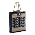 ASIAN Unisex-Adult Eco-Friendly Jute Bags Tiffin/Shopping/Grocery Multipurpose Shoulder Tote Hand Bag With Zip &amp; Handle And (Pack Of 1) (Medium, 1Blue)