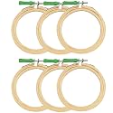 Asian Hobby Crafts 6" Inch Wooden Embroidery Hoop Ring Set – Adjustable Craft and Stitch Work Frames for Hand Embroidery, Cross-Stitch, DIY Projects, Sewing, Fabric Art, and Needlework, Set of 6