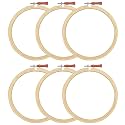 Asian Hobby Crafts 8" Inch Wooden Embroidery Hoop Ring Set – Adjustable Craft and Stitch Work Frames for Hand Embroidery, Cross-Stitch, DIY Projects, Sewing, Fabric Art, and Needlework, Set of 6