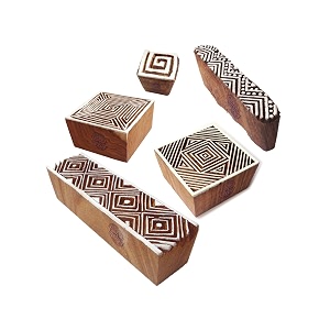 asian shapes geometric and chevron wooden stamps for printing set of 5