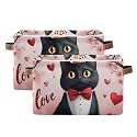 Aslsiy Storage Basket Black Cat with Bow Heart Pink (4) Nursery Bins Valentines Baby Canvas Box Clothes Shelf Basket Laundry Hampers 2 Pcs