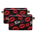 Aslsiy Storage Basket Sexy Lips Kiss-2 Nursery Bins Happy Valentines Baby Canvas Box Clothes Shelf Basket Laundry Hampers 2 Pcs