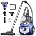 Aspiron Canister Vacuum Cleaner, 40Kpa Bagless Vacuum Cleaners, 4QT Large Dust Cup, Double HEPA Filter, Retractable Cord, 1600W Lightweight Vacuum Cleaner with 5 Tools for Hard Floors, Navy
