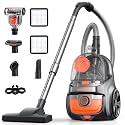 Aspiron Canister Vacuum Cleaner, 40Kpa Bagless Vacuum Cleaners, 4QT Large Dust Cup, Double HEPA Filter, Retractable Cord, 1600W Lightweight Vacuum Cleaner with 5 Tools for Hard Floors, Amber