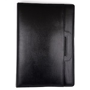 professional pu leather two-ring mechanism multipurpose zipper conference handle bag organiser for meetings seminars conferences presentations interview portfolio black without leaf