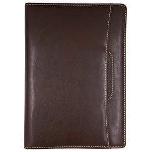 professional pu leather two-ring mechanism multipurpose zipper conference handle bag organiser for meetings seminars conferences presentations interview portfolio tan with leaf