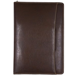 professional pu leather two-ring mechanism multipurpose zipper conference handle bag organiser for meetings seminars conferences presentations interview portfolio tan without leaf