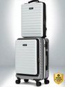 Assembly Small Cabin Suitcase (20 inch) 8 Wheels - Polycarbonate Hardsided Luggage Trolley with Hard Shell Laptop Backpack - Grey, White