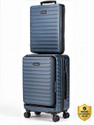 Assembly Small Cabin Suitcase (20 inch) 8 Wheels - Premium Hard-Sided Luggage Trolley with Hard Shell Laptop Backpack - Blue