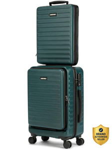 assembly small cabin suitcase 20 inch 8 wheels - premium polycarbonate cabin trolley with hard shell laptop backpack-office bag - green
