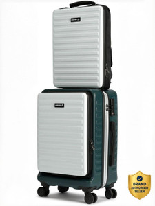 assembly small cabin suitcase 20 inch 8 wheels - premium polycarbonate cabin trolley with hard shell laptop backpack-office bag - green white