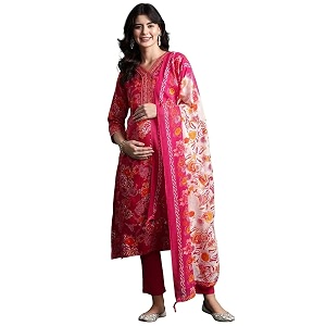 ASSUME FAB Women Viscose Rayon Embroidery V