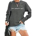ASTANFY Womens Crewneck Sweatshirt Mama Letter Print Long Sleeve Loose Fashion Pullover Top