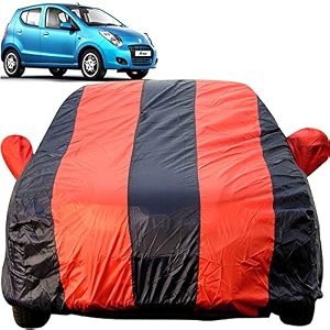 astar dustproof car cover with mirror pockets red blue stripes taffeta polystertriple stitched compatible with maruti astar car cover 2008 to 2014 astar car accessories
