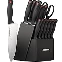 Astercook Knife Set, 15 Pieces Kitchen knives Set with Built-in Sharpener, High Carbon German Stainless Steel Chef Knife Block Sets, Sharp & Rust Resistant Dishwasher Safe, Black