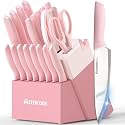 Astercook Knife Set, Kitchen Knives Set with Block and Sharpener 21 Pcs German Stainless Steel Sharp Blade Dishwasher Safe