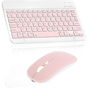 wireless keyboard and mouse ultra slim universal bluetooth keyboard with mouse rechargeable compatible with iosandroidwindows laptops pc phones blue with led light