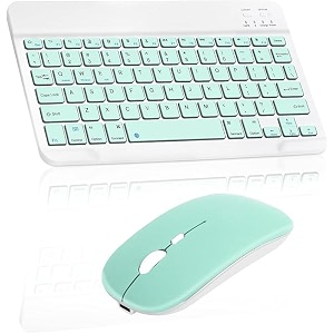 wireless keyboard and mouse ultra slim universal bluetooth keyboard with mouse rechargeable compatible with iosandroidwindows laptops pc phones teal