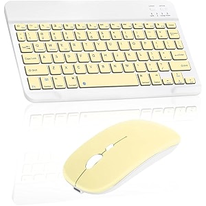 wireless keyboard rechargeable10 ultra slim universal tablet keyboard with wireless mouse wireless bluetooth keyboard for iosandroidwindows laptops pc phones yellow standard
