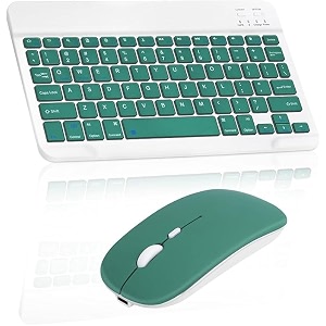 wireless keyboard and mouse rechargeable 10 ultra slim universal tablet keyboard with wireless mouse bluetooth for iosandroidwindows laptops pc phones green with led light