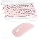 Wireless Keyboard and Mouse, Ultra Slim Universal Bluetooth Keyboard with Mouse, Rechargeable, Compatible with iOS/Android/Windows, Laptops, PC, Phones (Blue, with LED Light)