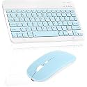 Wireless Keyboard, Rechargeable 10 Ultra Slim Universal Tablet Keyboard with Wireless Mouse, Bluetooth for iOS/Android/Windows, Laptops, PC, Phones (Sky Blue, Standard)