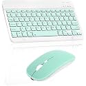 Wireless Keyboard and Mouse, Ultra Slim Universal Bluetooth Keyboard with Mouse, Rechargeable, 10m/33ft Range, Compatible with iOS/Android/Windows, Laptops, PC, Phones (Teal, with LED Light)