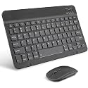 Wireless Keyboard, Rechargeable10 Ultra Slim Universal Tablet Keyboard with Wireless Mouse, Wireless Bluetooth Keyboard for iOS/Android/Windows, Laptops, PC, Phones (Black, Standard)