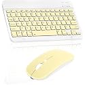Wireless Keyboard, Rechargeable10 Ultra Slim Universal Tablet Keyboard with Wireless Mouse, Wireless Bluetooth Keyboard for iOS/Android/Windows, Laptops, PC, Phones (Yellow, Standard)