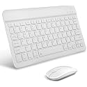Wireless Keyboard and Mouse, Ultra Slim Universal Bluetooth Keyboard with Mouse, Rechargeable, Compatible with iOS/Android/Windows, Laptops, PC, Phones (White, LED Light)