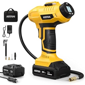 astroai cordless tire inflator air compressor 20v rechargeable battery powered 160psi portable handheld air pump with 12v car power adapter digital pressure gauge for cars motorcycles acjy21lidc