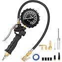 AstroAI Tire Pressure Gauge with Inflator, 230 PSI Heavy Duty with Air Chuck Compressor Accessories， 360° Rotatable Dial and Air Chuck, Compatible with Bicycle/Truck/SUV/Motorcyle/RV