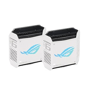 asus rog rapture gt6 2pk ax10000 tri-band wifi 6 gaming mesh system covers up to 5800 sq ft 25 gbps port triple-level game acceleration unii 4 free lifetime internet security moonlight white