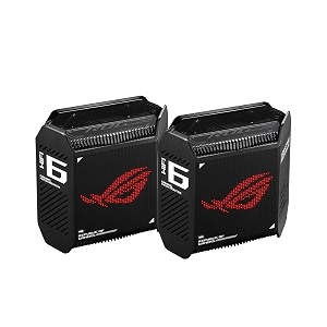 asus rog rapture gt6 2pk ax10000 tri-band wifi 6 gaming mesh system covers up to 5800 sq ft 25 gbps port triple-level game acceleration unii 4 free lifetime internet security black