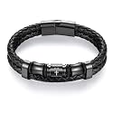 ASUWISH Bible Verse Cross Bracelets for Men Multi-Layer Braided Leather Wristband Bracelet with Stainless Steel Clasp Wrist Cuff Bangle for Men Boys Christmas Birthday Gifts