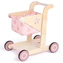 Asweets 2 in 1 Wooden Baby Walker Push and Pull Doll Stroller (Pink)