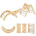 Asweets 4 in 1 Pikler Triangle Gym, Montessori Foldable Climber with Ramp, Indoor Climbing Toys for Kids, Climbing Triangle for Toddlers Arch Climber, Rocker, Learning Waldorf Children Toy, Light