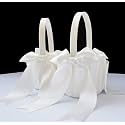 ATAILOVE 2 PCS Flower Girl Baskets Set- Cute Cherish Wedding Flower Baskets (Ivory) | Simple Bow Series,Flower Basket for Wedding Ceremony