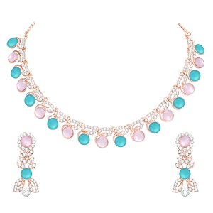 atasi international colored diamond ad necklace jewellery set with earrings for women ideal for party wedding festivals