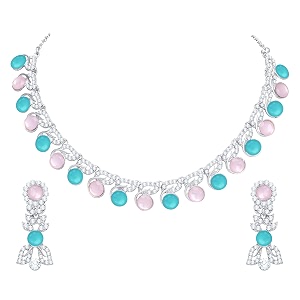 atasi international colored diamond ad necklace jewellery set with earrings for women ideal for party wedding festivals