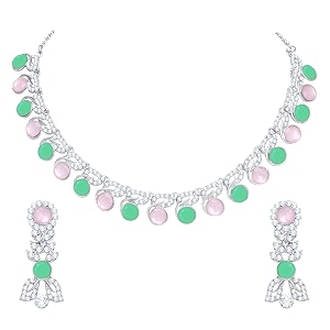 atasi international colored diamond ad necklace jewellery set with earrings for women ideal for party wedding festivals