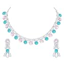 Atasi International Colored Diamond AD Necklace Jewellery Set with Earrings for Women Ideal for Party, Wedding, Festivals